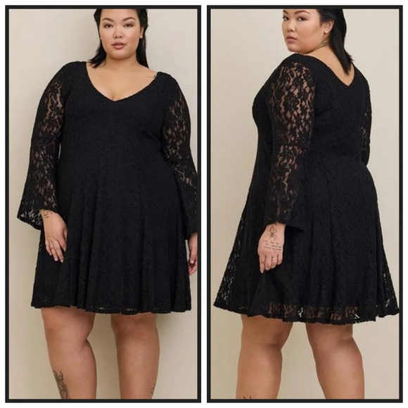 Torrid Black Mini Lace Bell Trapeze Dress Size 1x - Picture 1 of 5